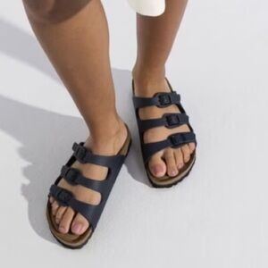 Birkenstock‎ Betula Leo Leather Blue Slide Sandals Women's 7.5 EU 38